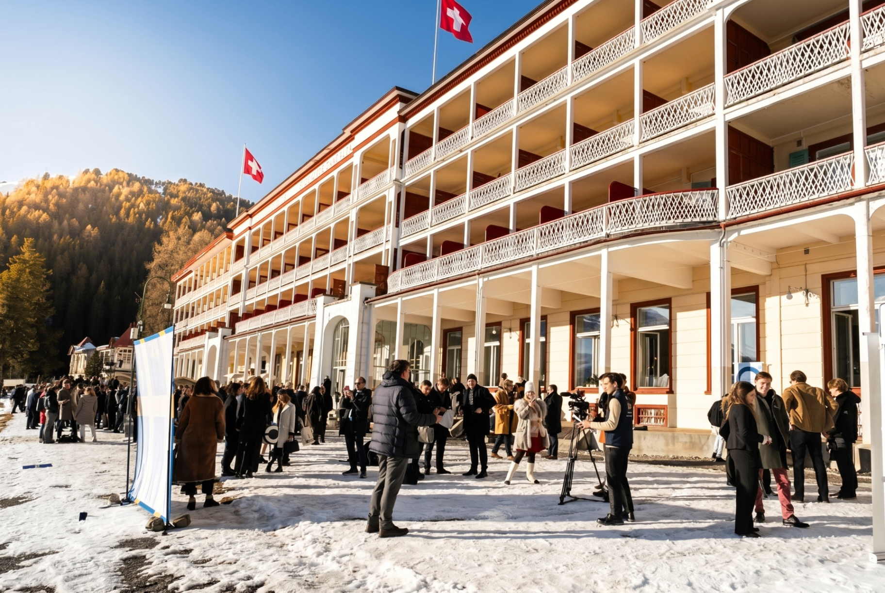 Global Conversations gathering outside a Secure Hotel in Davos